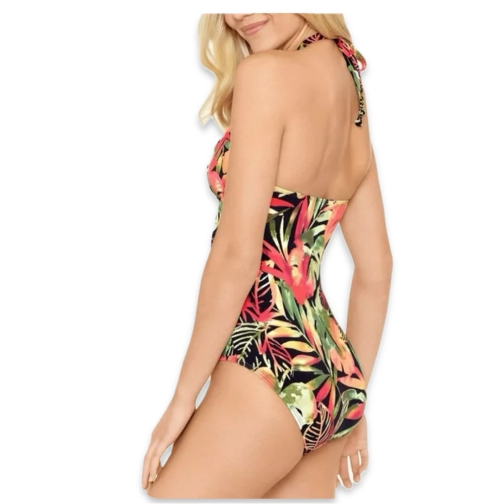 Lauren Ralph Lauren Midnight Tropical‎ High Neck One-Piece halter black multi 8 - Picture 4 of 12